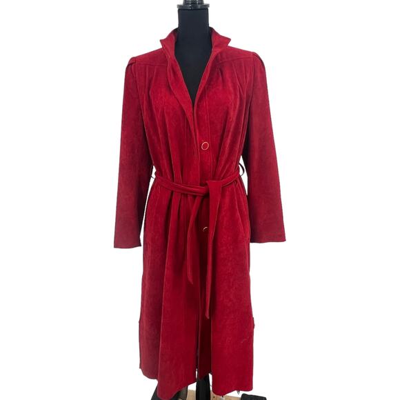 Vintage Ultara Jon Rico Red Non Leather Suede Trench Coat Sz 10 - Picture 8 of 9